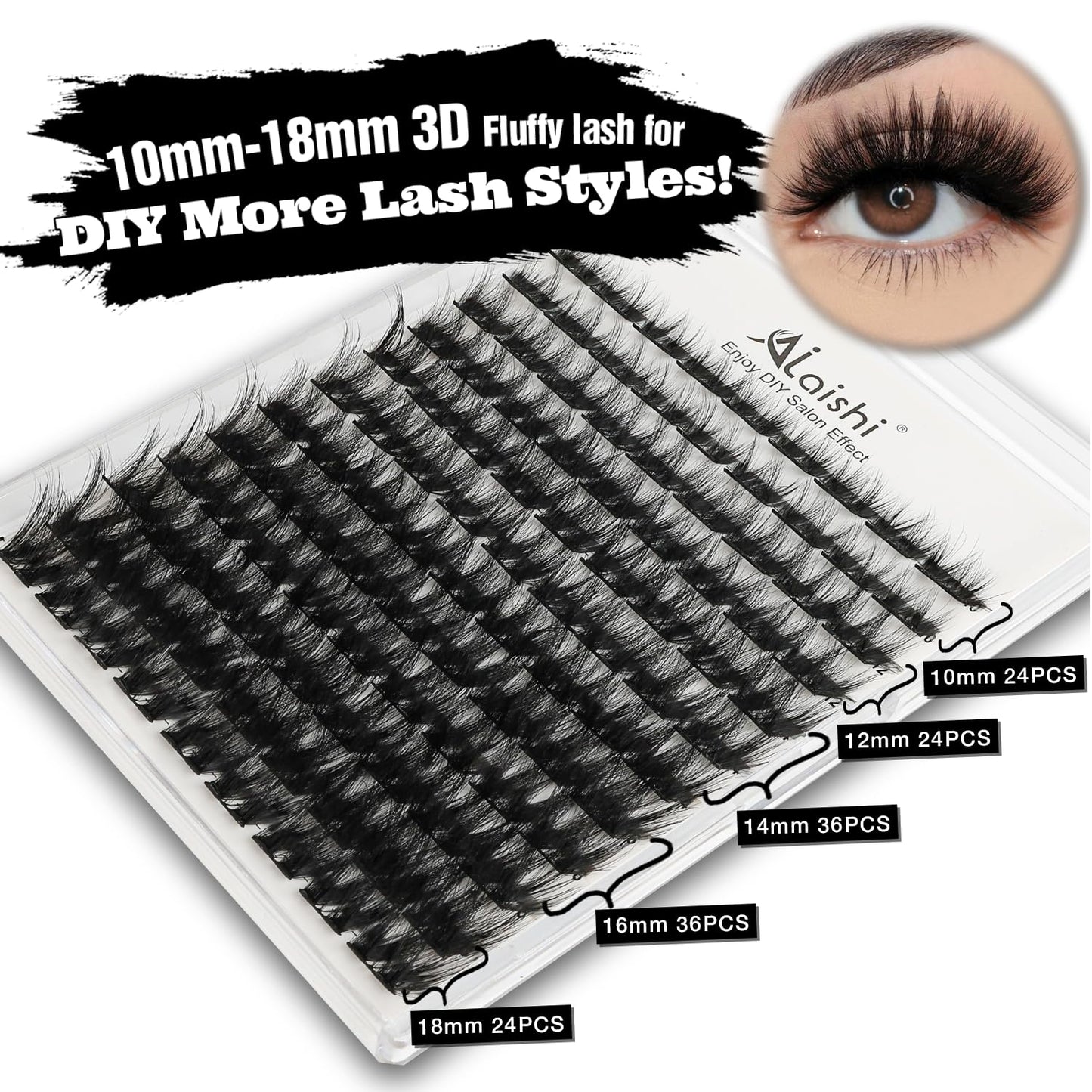 Lash Clusters Kit, DIY 3D Cluster Eyelash Extensions 10‑18mm,108pcs Fluffy D Curl Soft Natural Lashes with Lash Bond and Seal,Tweezers, Remover–Natural Fake Cat Eye Wispy Individual Clusters（211-5-L）