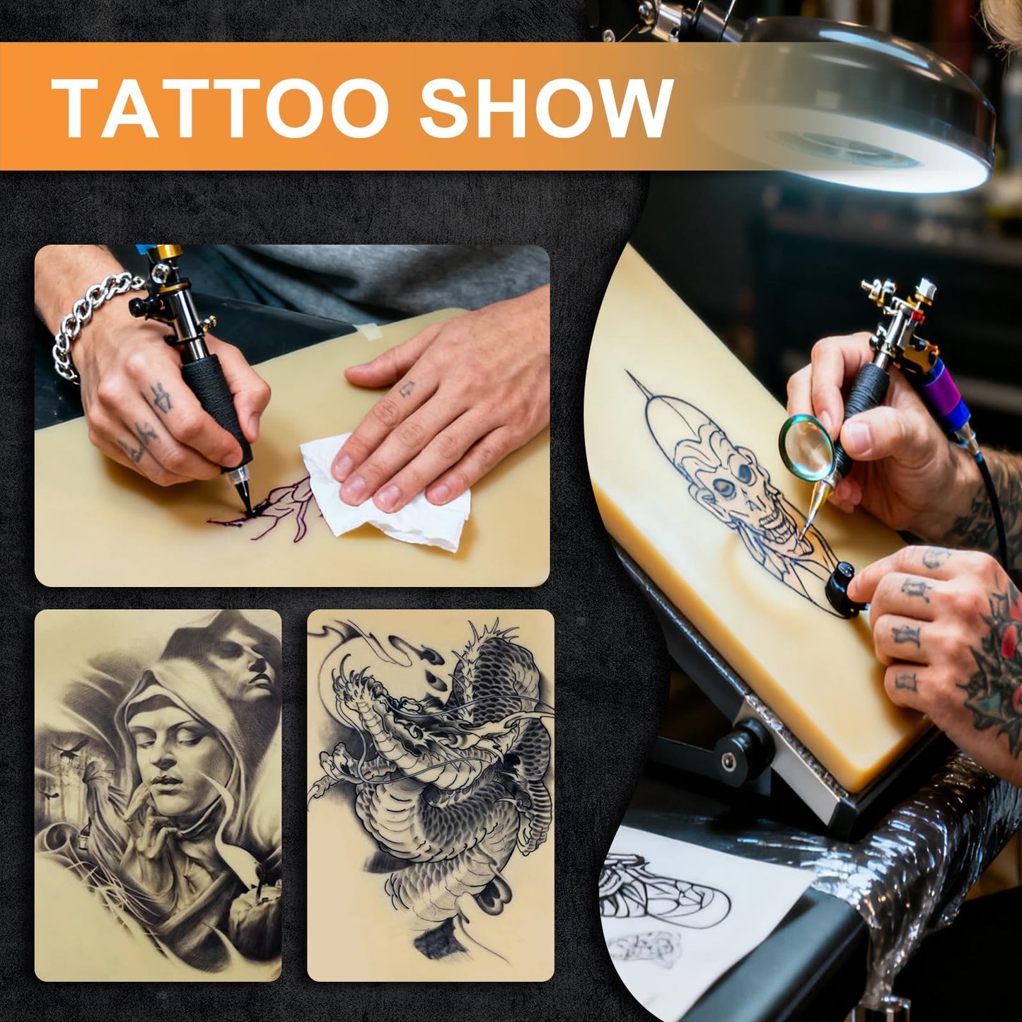 PEPAX 10Pcs Tattoo Practice Skins, 3mm Thick Fake Skin 6"x8" - Realistic Reusable Silicone Sheet for Beginners & Professional Artists Tattoo Skin with Storage Box