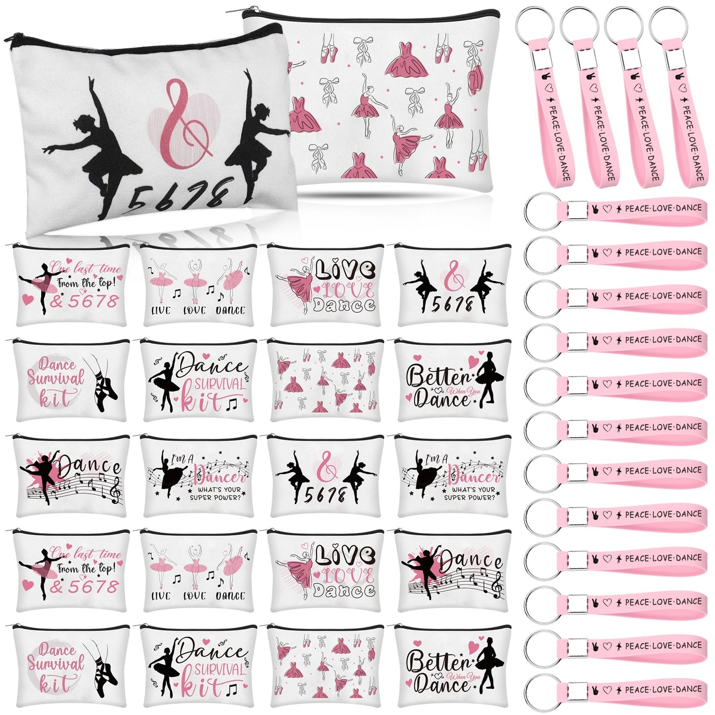 XEQWZVFR 40 Pcs Ballet Dancer Makeup Bag&Keychain Ballerina Makeup Bags Elegant Ballet Cosmetic Travel Organizer Toiletry Bags Inspirational Gift for Dancers Learner lover Thank You Gift for Teacher
