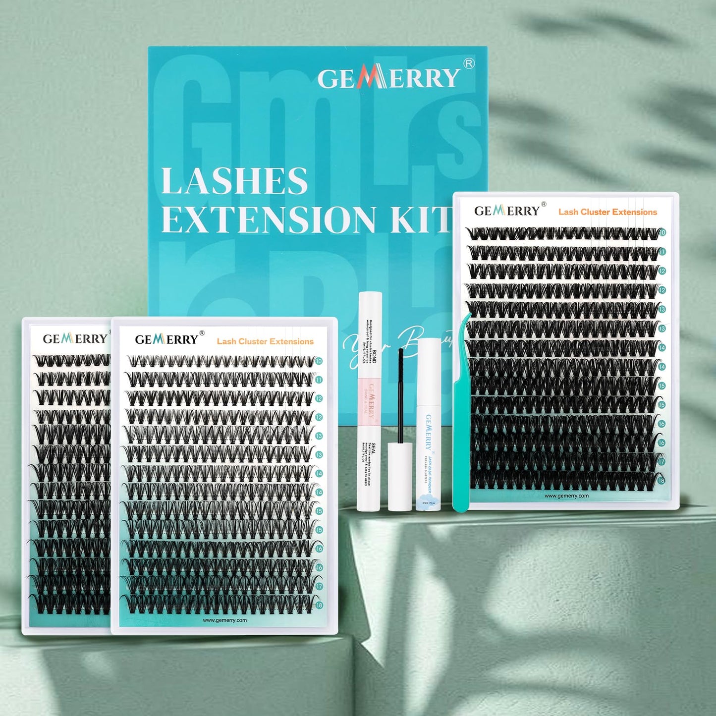 GEMERRY Lashes Clusters Kit Thick Lash Clusters 3 Styles 840Pcs Fluffy Lash Clusters Kit with Waterproof Bond and Seal Remover Tweezers for Beginners（30P+40P+50P）