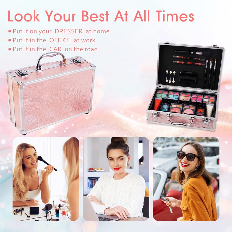 AOLIKOKO Makeup Kit for Teenager & Women Full Kit, All- In- One Makeup Set With The Cosmetic Train Case, Professional Makeup Kit, Makeup Gift Set for Women Girls(pink)
