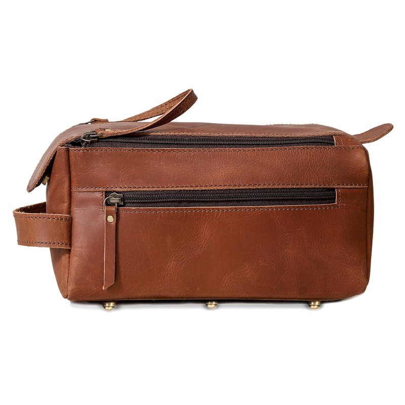 cuero Handcrafted Premium Genuine Buffalo Leather Toiletry Bag - Travel Dopp Kit for Men & Women, Ykk Dual Zipper Design for Quality and Style, Water Resistaant - Tan Brown