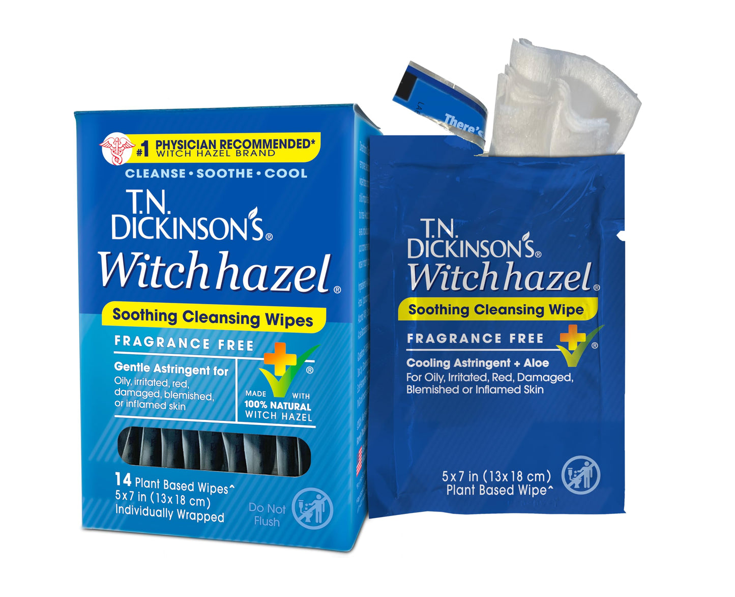 T.N. Dickinson’s Cleansing Cloth Singles | Individually Wrapped Wipes for Face & Body | On-the-Go Skin Cleansing | Travel & Convenience Pack | 14 Count Pack