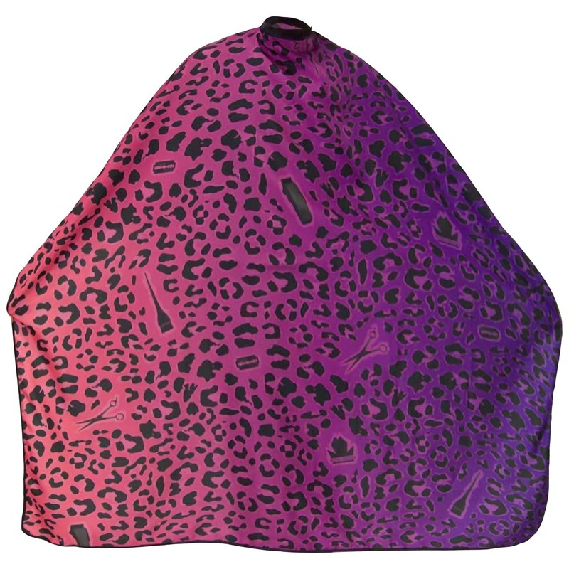 King Midas Barber Hair Cutting Cape for Men & Women - Adjustable Neck Hair Cape for Haircuts with Snap Button, Hairstylist Essentials - Leopard – Purple & Pink