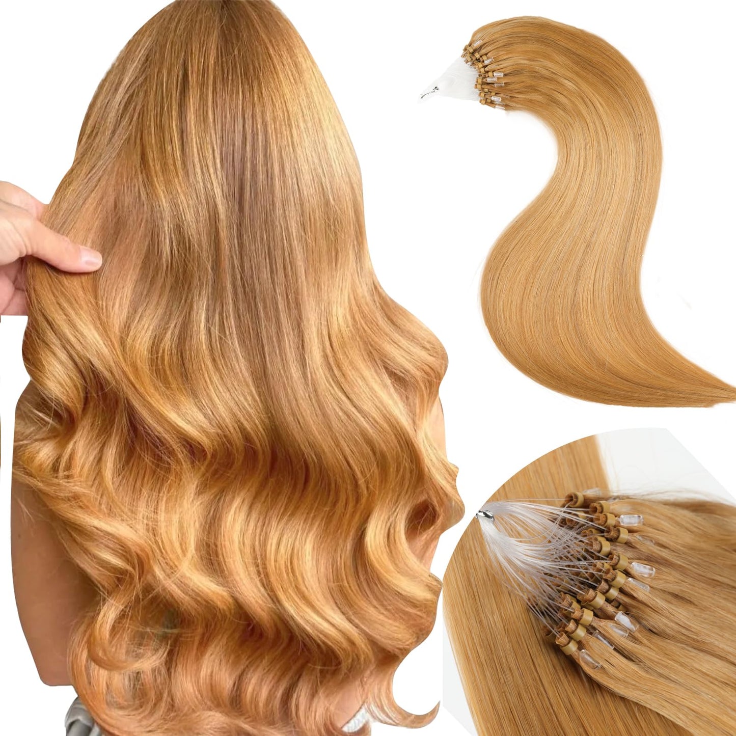 Eliysako Microlink Hair Extensions Human Hair 50g 18inch(#78) Natural Blonde Micro Link Hair Extensions Human Hair Microbead Hair Extensions Micro Loop Hair Extensions Real Human Hair For Women