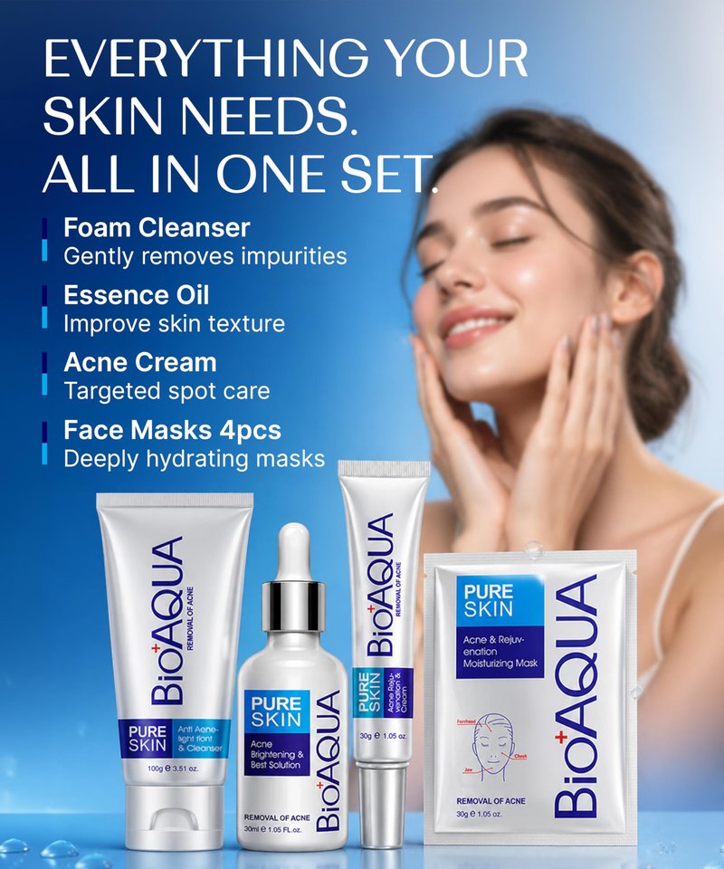 Bioaqua Skincare Kit - Facial Skin Care Sets & Kits with Face Cleanser, Sheet Masks, Essence Oil & Spot-Care Cream - Face Care Set for Women, 4-in-1