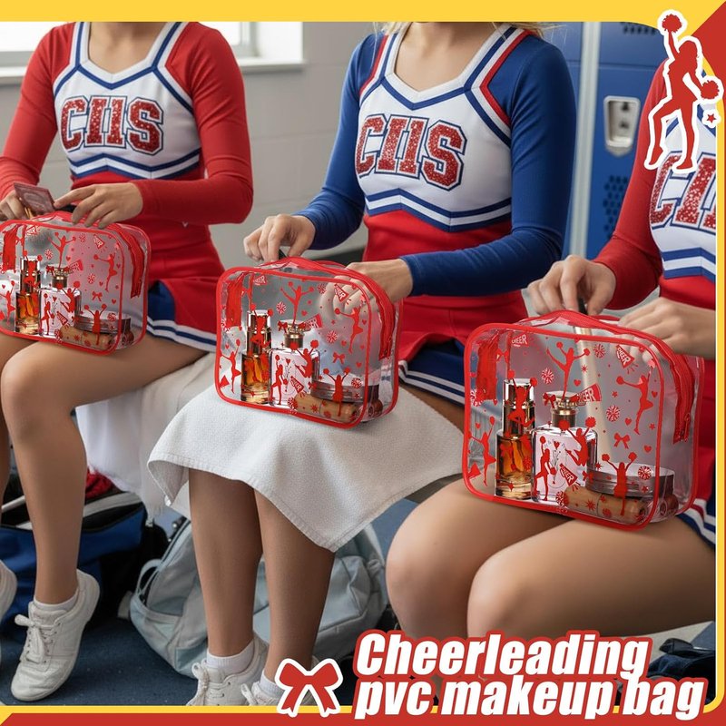 Clear PVC Makeup Bag for Cheer Teams - 20 Pcs Zipper Pouch | 7.9 x 5.9 x 2.4'' Red