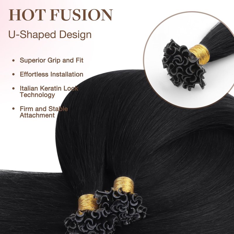 GOO GOO U Tip Real Human Hair Extensions, 16inch 50g 50S, Hot Fusion, Jet Black