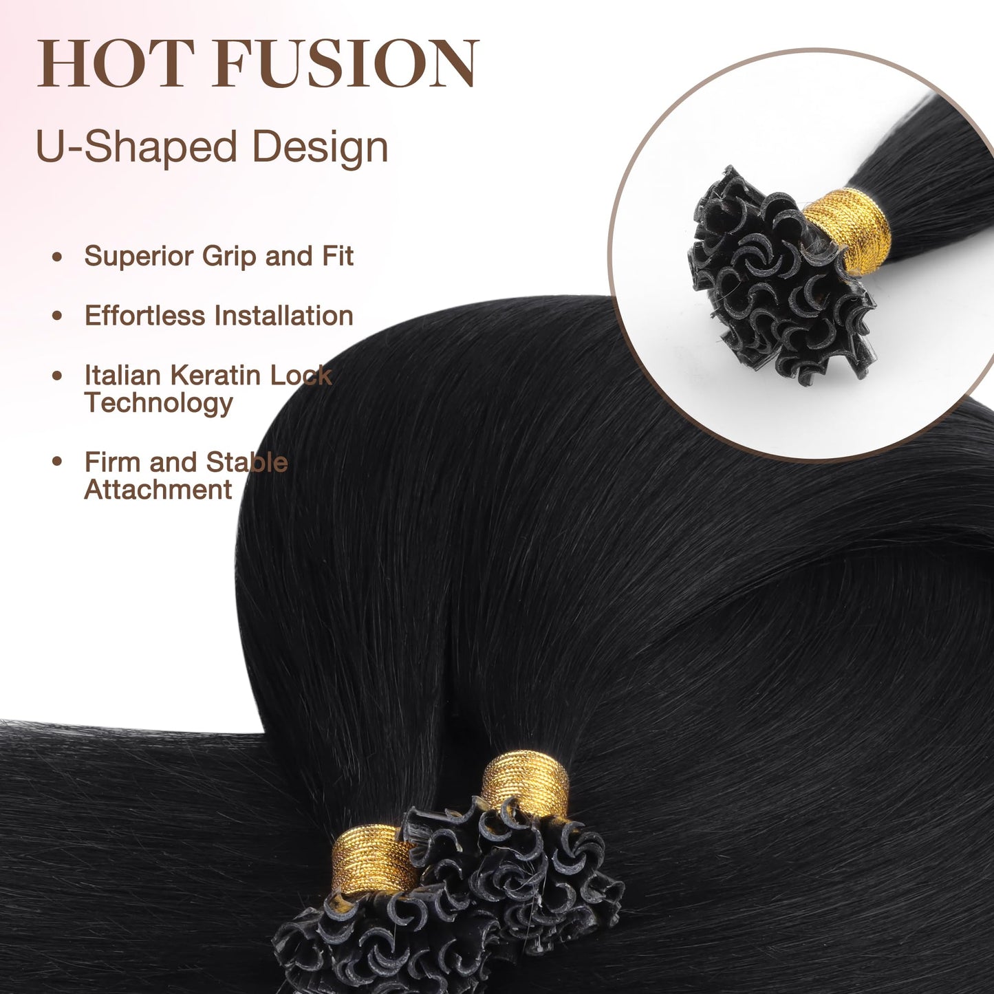 GOO GOO U Tip Real Human Hair Extensions, 16inch 50g 50S, Hot Fusion, Jet Black