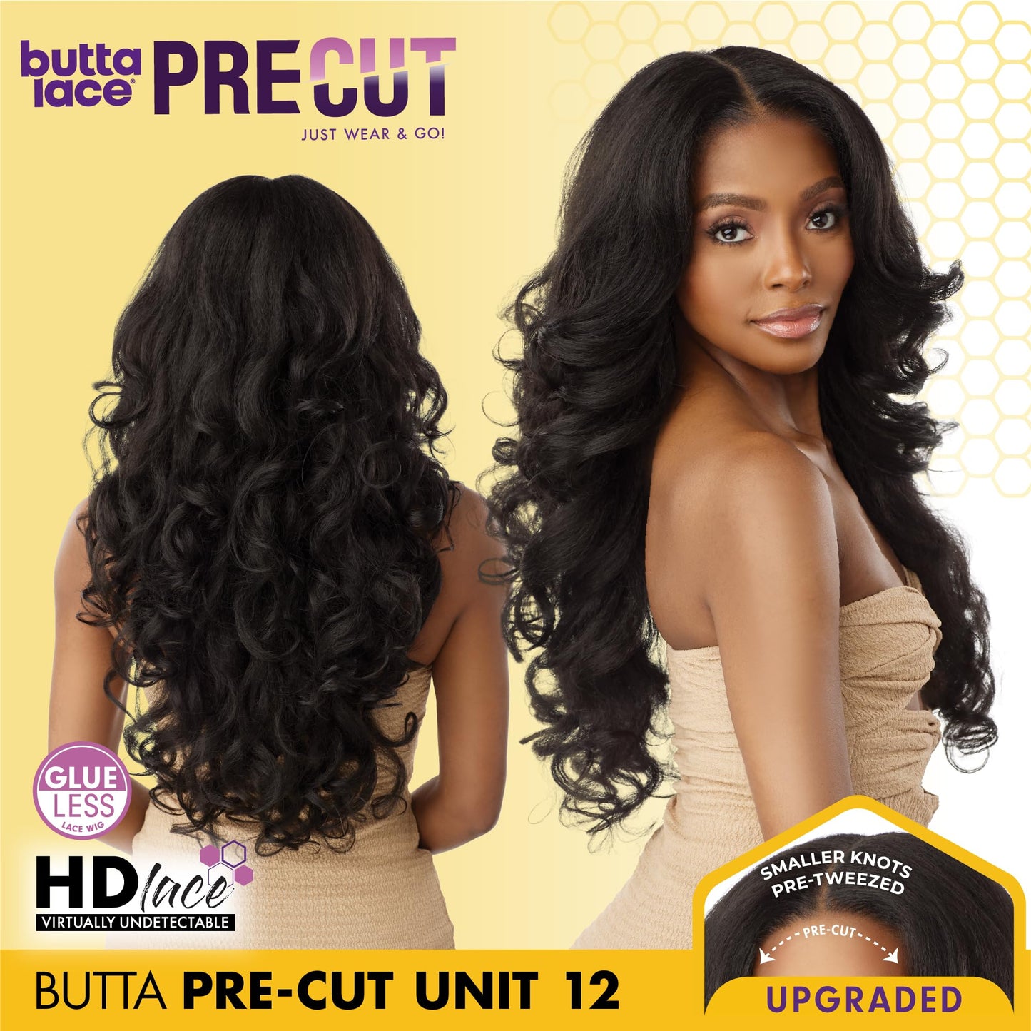 Sensationnel Butta Lace Precut Wigs - Unit 12 Glueless Extra Wide 5 Inch Deep Parting Synthetic Pre Tweezed Smaller Knot Hairline (1 JETBLACK)