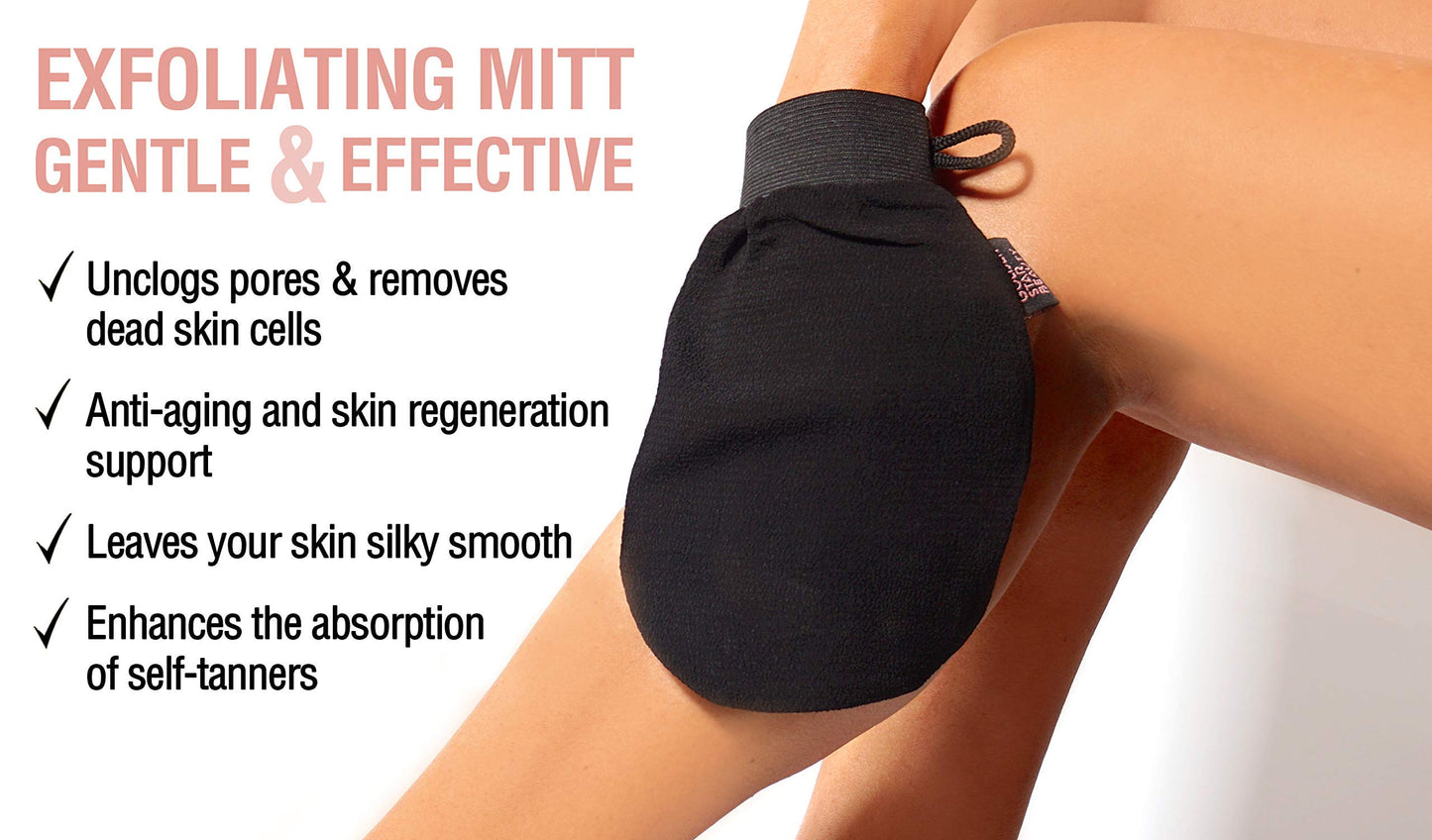 Tanning Mitt Kit – Self Tanner Mitten for Body and Face w/Exfoliation Mitt – Sunless Tanning Mitt Applicator - Double Sided, Washable, Ultra Soft Tanning Gloves for Tan with No Streaks