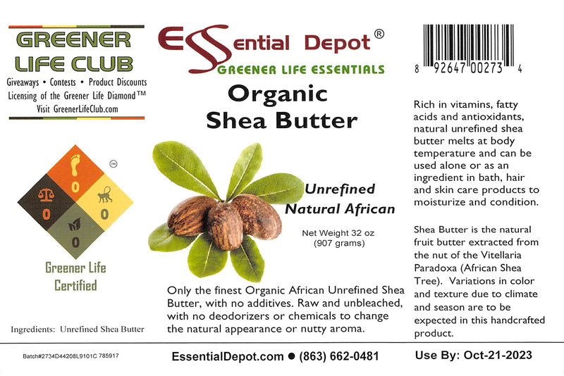 Essential Depot Shea Butter - 32 oz. - 2 lbs - Organic - Unrefined - In resealable safety sealed HDPE Jar