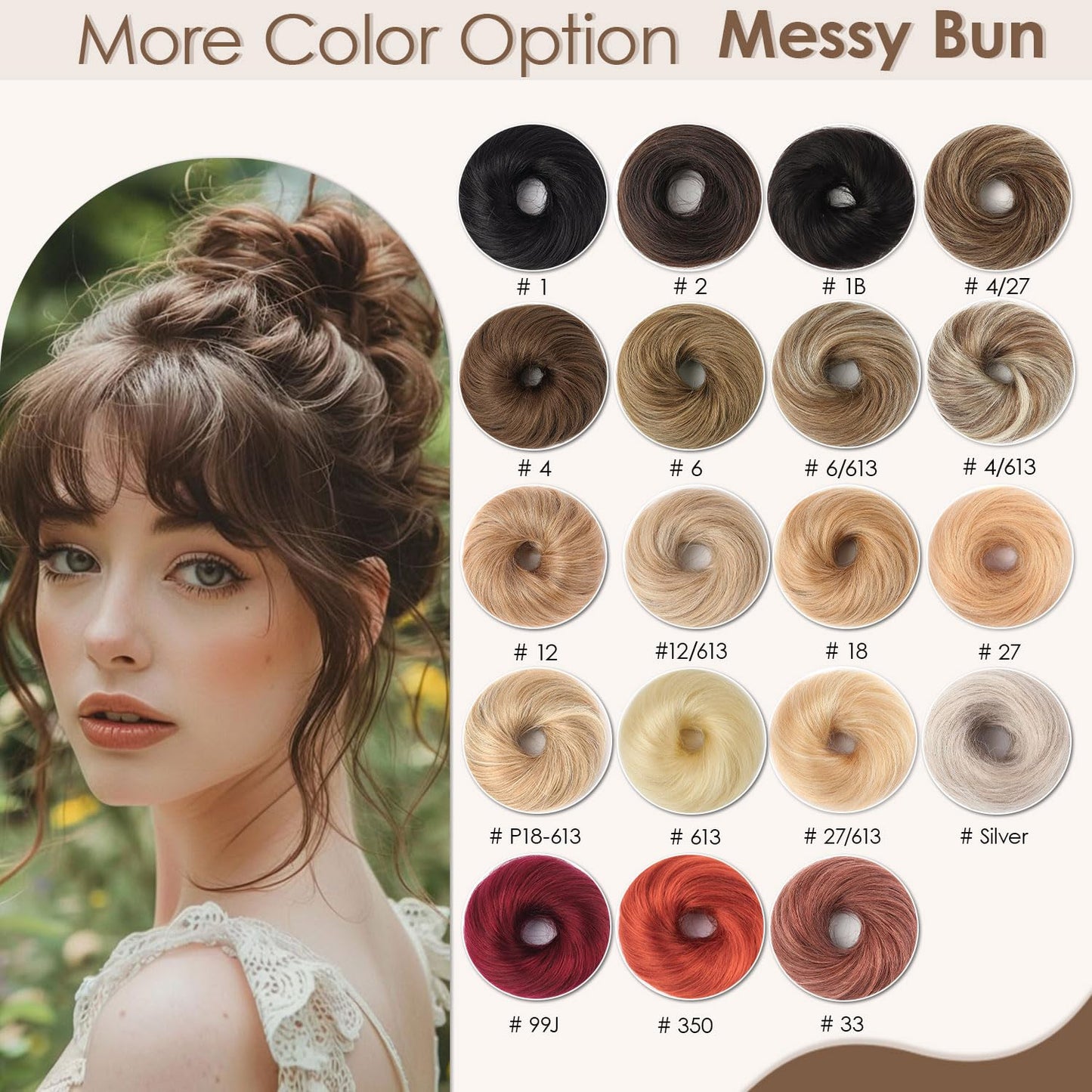 KISANOF Messy Bun Hair Piece Human Hair Honey Brown Highlighted Bleach Blonde UElegant Chignon with Elastic Rubber Band(2 Count #P6-613 Honey Brown Highlighted Bleach Blonde