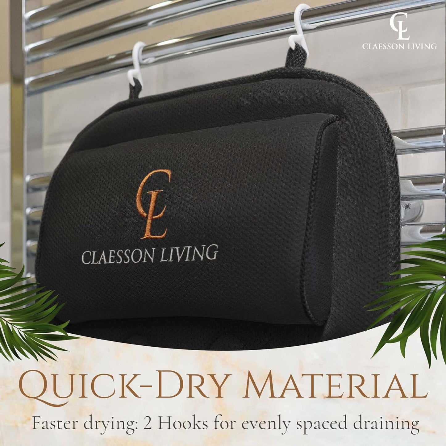 Full Body Bath Pillow - 17'' x 49'' Bathtub Cushion with Headrest for Neck, Back & Legs | Includes Hanging Hooks & Travel Bag - Black