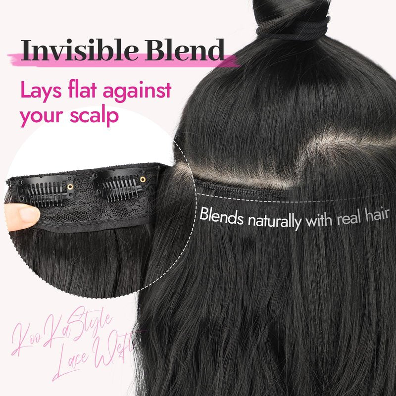 KooKaStyle Clip In Hair Extensions, Natural Long Layered Soft Invisible Synthetic Curly Wavy Hairpieces for Women, 4 pcs (20 Inch, Black)