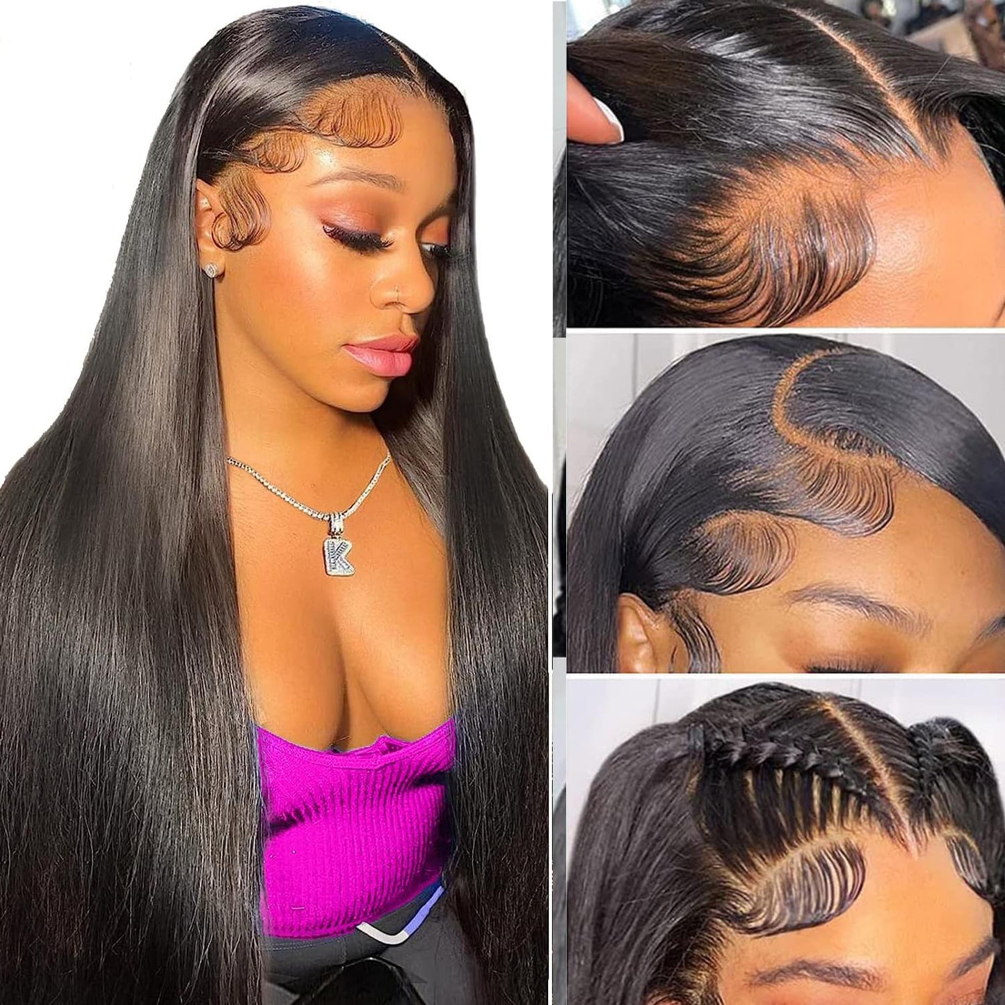 4X4 Straight HD Lace Closure Human Hair Extensions 12A Brazilian Virgin Human Hair Frontal Free Part Closure Pre Plucked with Baby Hair Natural Black 16 Inch