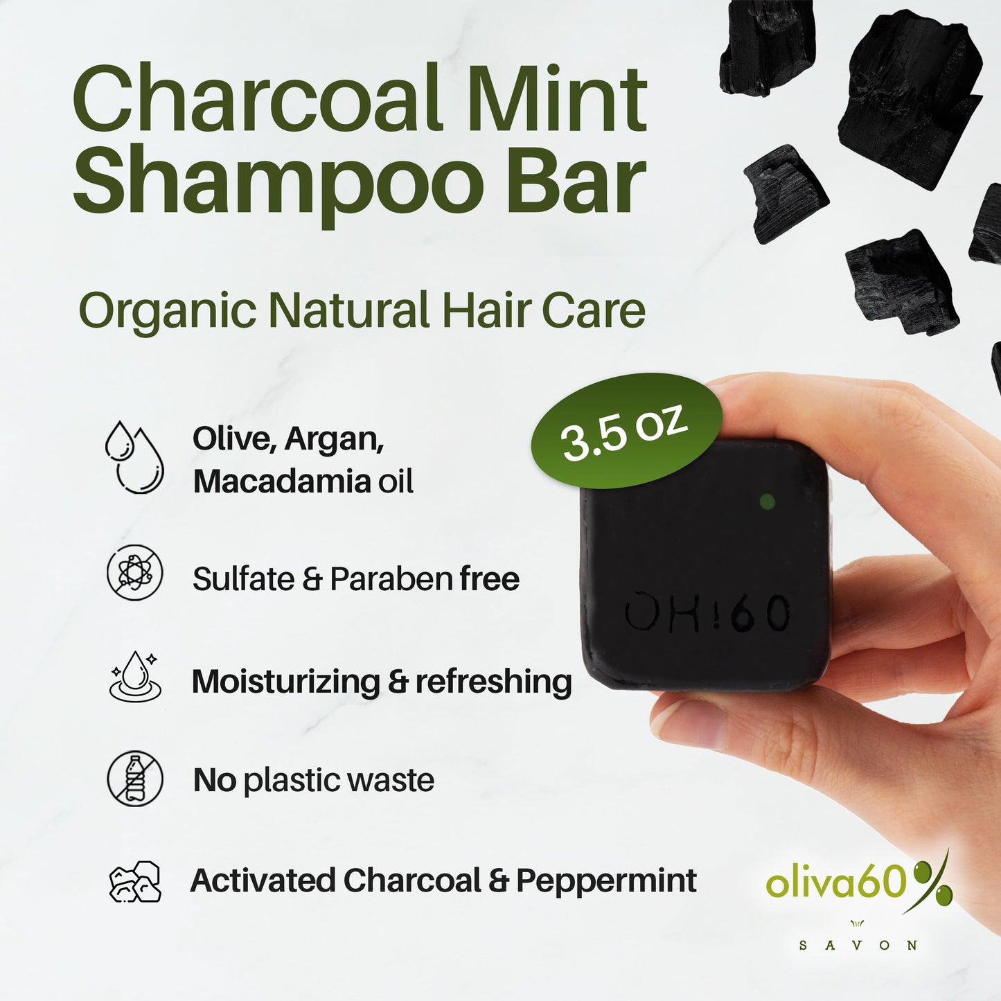 Shampoo Bar Chamomile Honey - Gentle & Non-Irritating | Hair Care- Moisturizes & Hydrates Dry Hair | Organic Shampoo wirh Olive, Argan, Macadamia Oil | Sulfate & Paraben Free | OLIVA 60