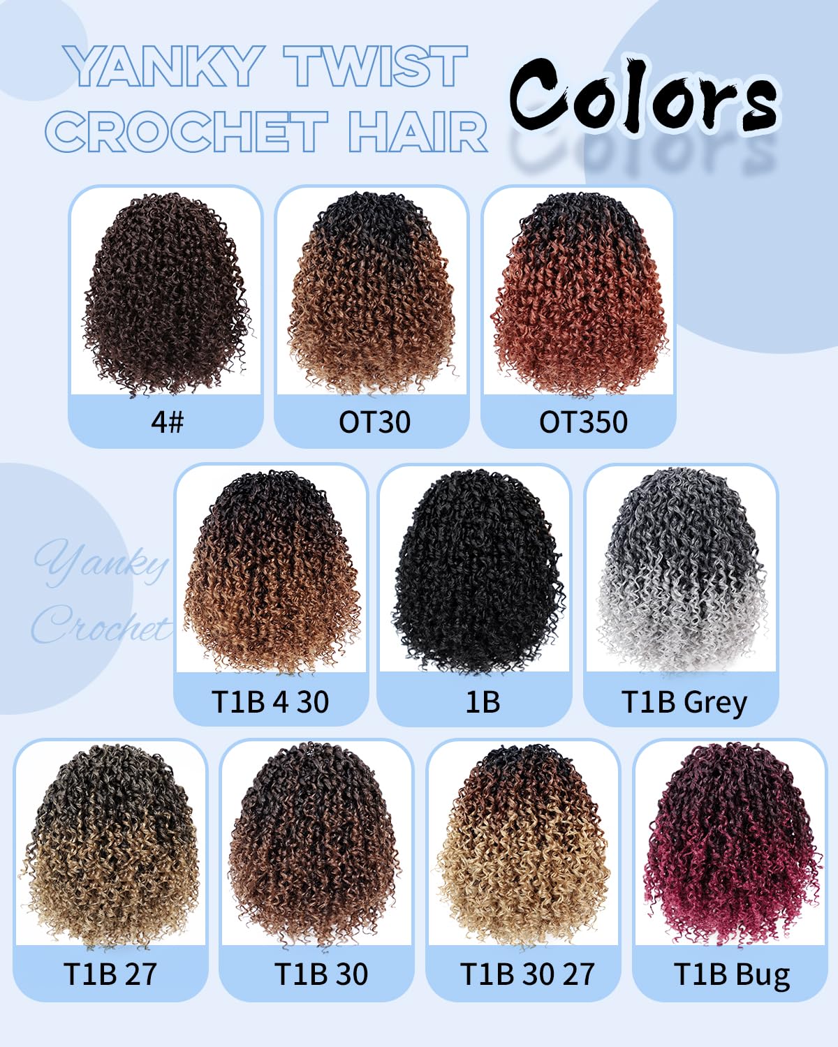 Eerya 8 Inch Yanky Twist Crochet Hair for Women 8 Packs Fluffy Prelooped Senegalese Spring Mini Yankee Yaki Twists Crochet Braids Synthetic Braiding Hair Extensions (8 inch, T1B/4/30)