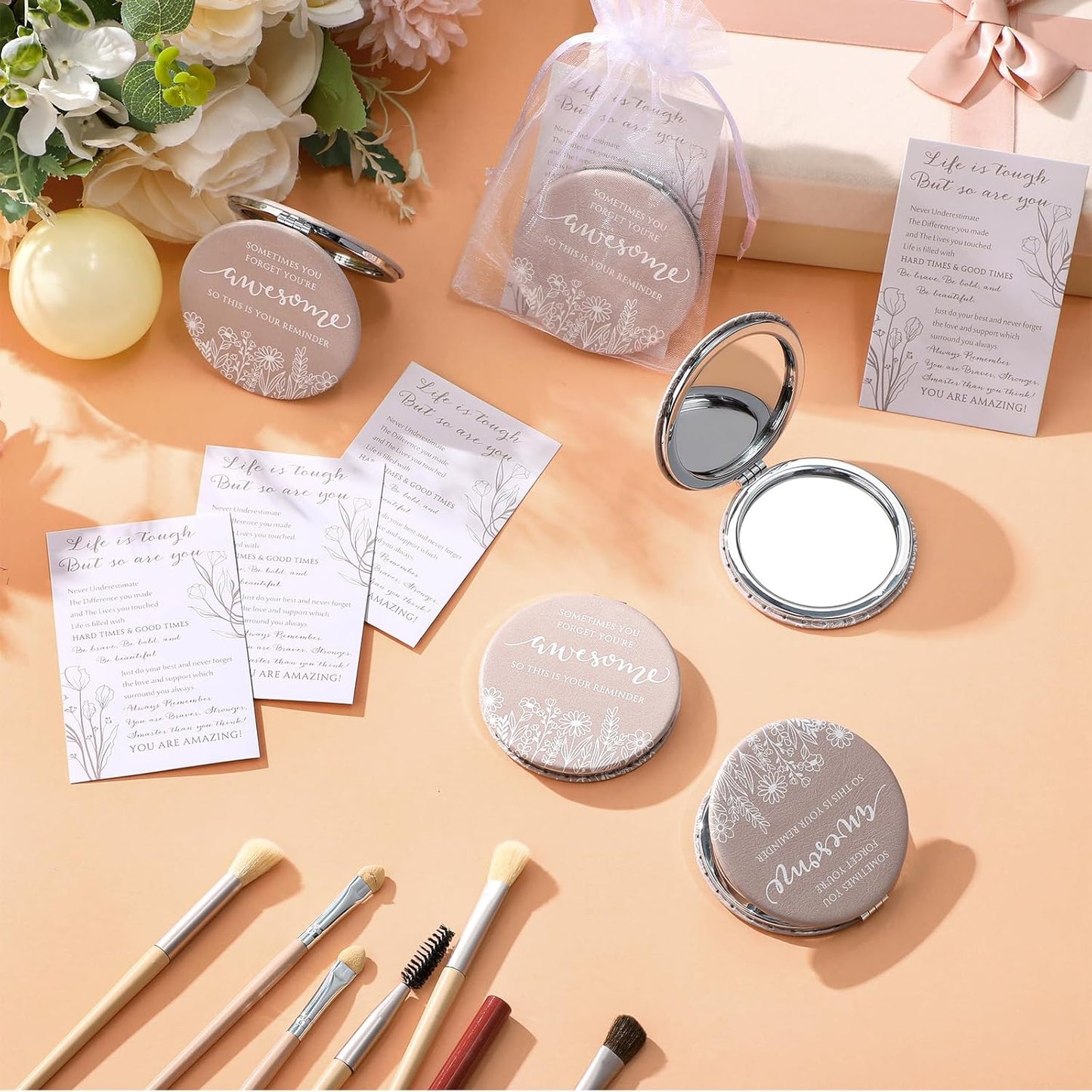 Inspirational Gifts for Women - Wildflower Compact Mirror Set | Double-Sided Folding Mirrors with Gift Cards (12 Pack)