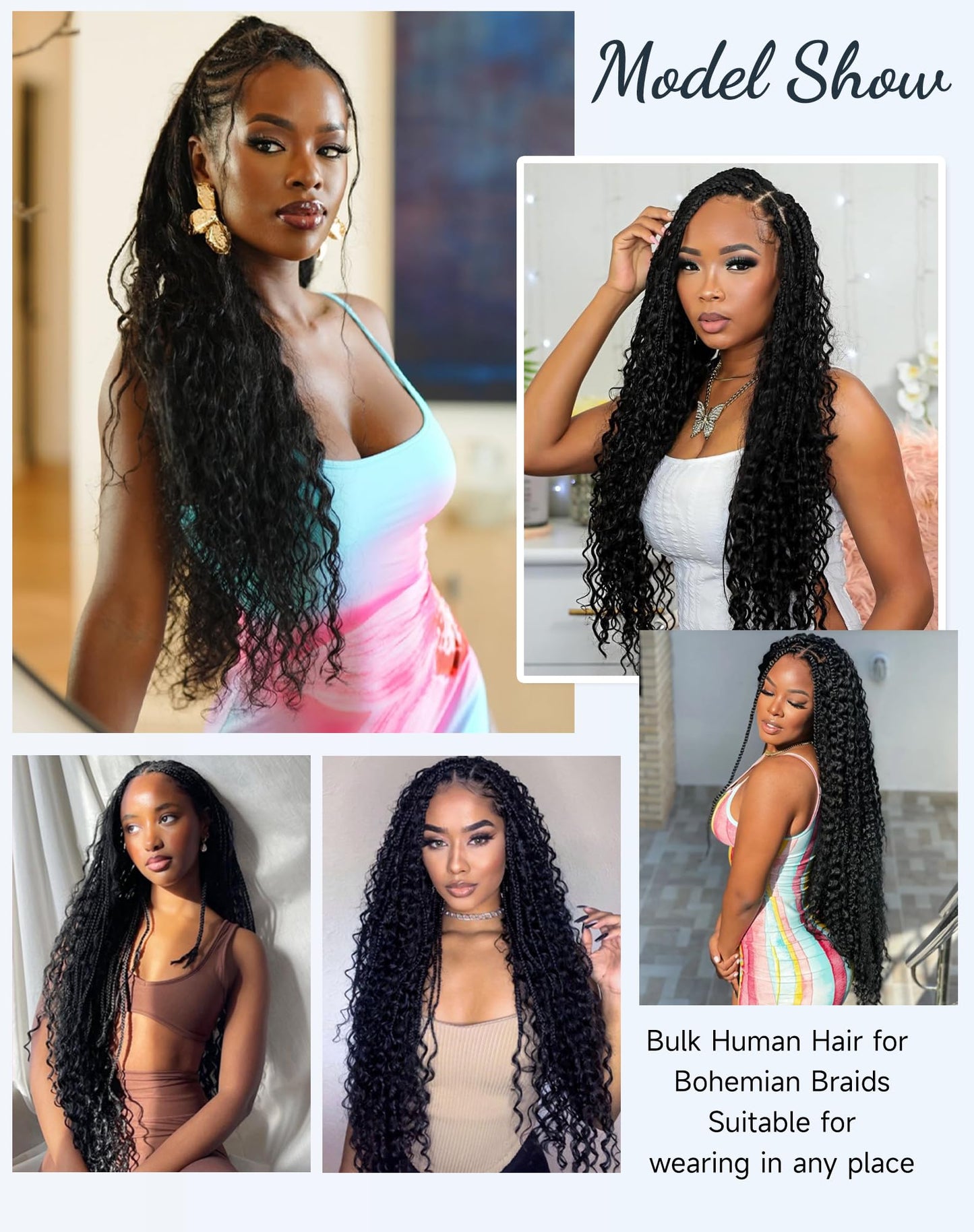 Human Braiding Hair For Boho Braids 110g Curly Boho Hair For Braiding Knotless 12A 100% Unprocessed Brazilian Virgin Hair Extensions Bulk Bohemian 4 Bundles/Pack Natural Color 16Inch