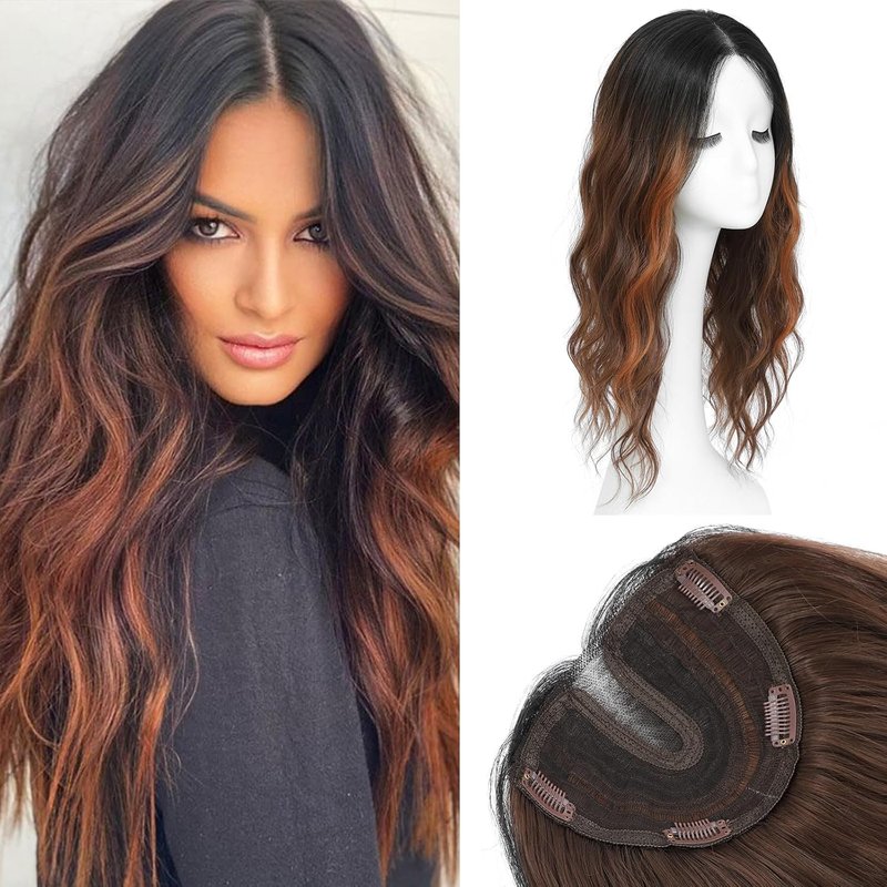Synthetic Hair Toppers for Women - Curly Clip-In Bangs | 20-Inch Volume Solution for Thinning Hair