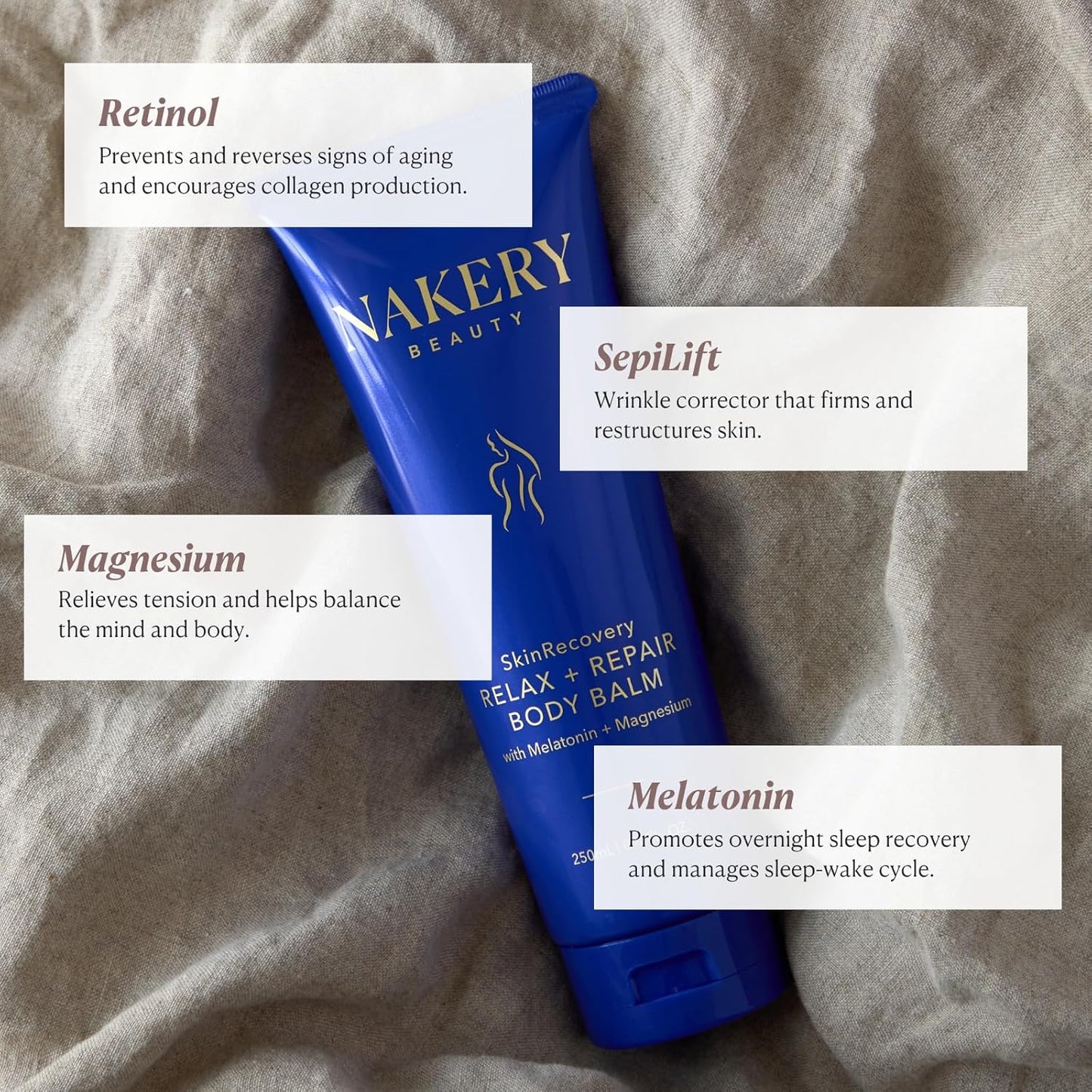 **SkinRecovery Body Balm - Magnesium Melatonin Sleep Lotion with Retinol & SepiLift | Firming Cream for Crepey Skin, 250mL**