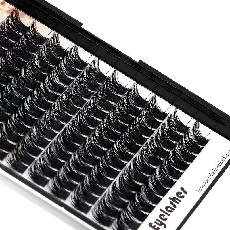 Dedila 120 Clusters Individual False Eyelashes Wide Stem D Curl Handmade Dramatic Black Soft and Light 5D Volume Eye Lashes Extensions Thick Base Women Girls Beauty Tools (12mm)