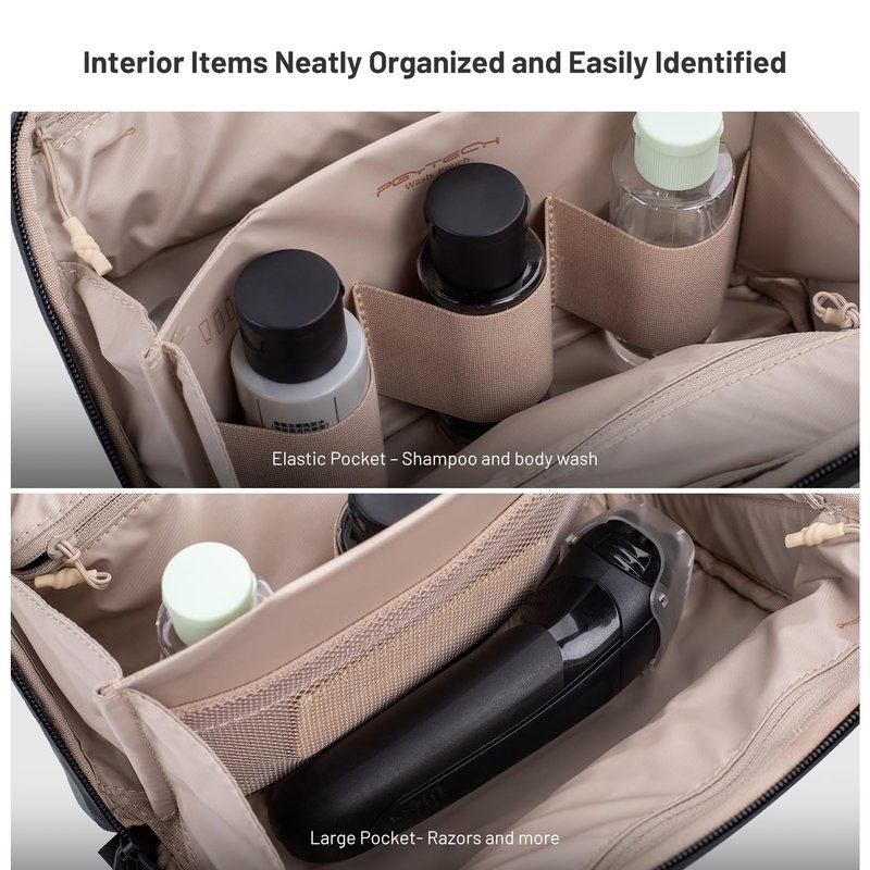 PGYTECH Wash Pouch Hanging Toiletry Bag for Men, Waterproof Dopp Kit Travel Makeup Bag Organizer for Toiletries & Cosmetics, Black