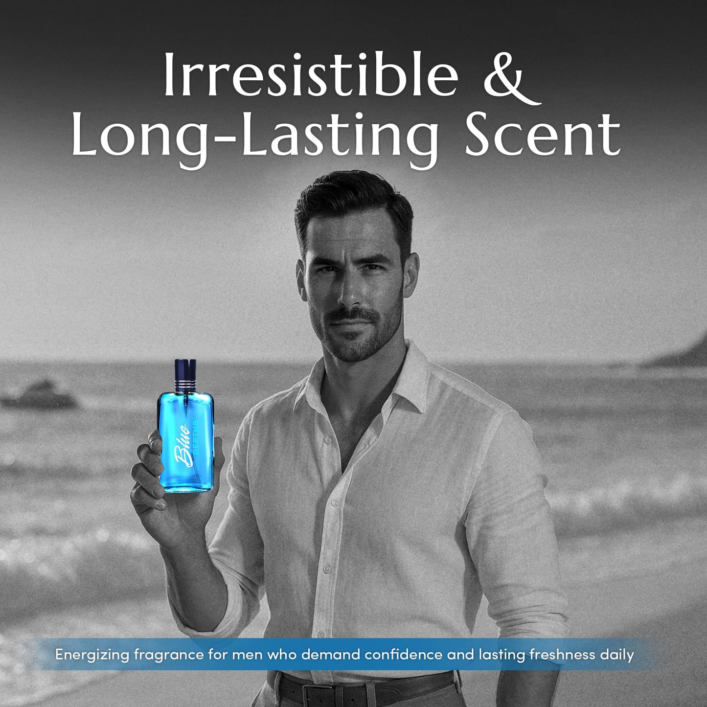 PB ParfumsBelcam Blue Depths Eau de Toilette Fragrance Spray - 3.4 Fl Oz. Fresh Aquatic Cologne for Men with Crisp Citrus, Warm Musk & Amber Scent, Crafted with Premium Oils for Day & Night Use