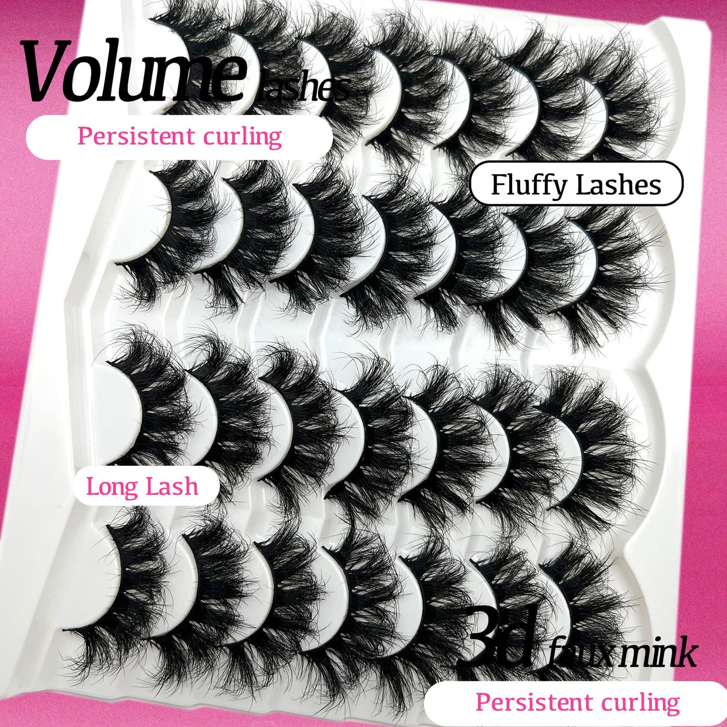 etokdos Mink Lashes Fluffy 20mm Long Dramatic Lashes Pack 25mm Big Lash Strips Volume Faux Mink Thick Eyelashes D Curl False Eyelashes Bulk