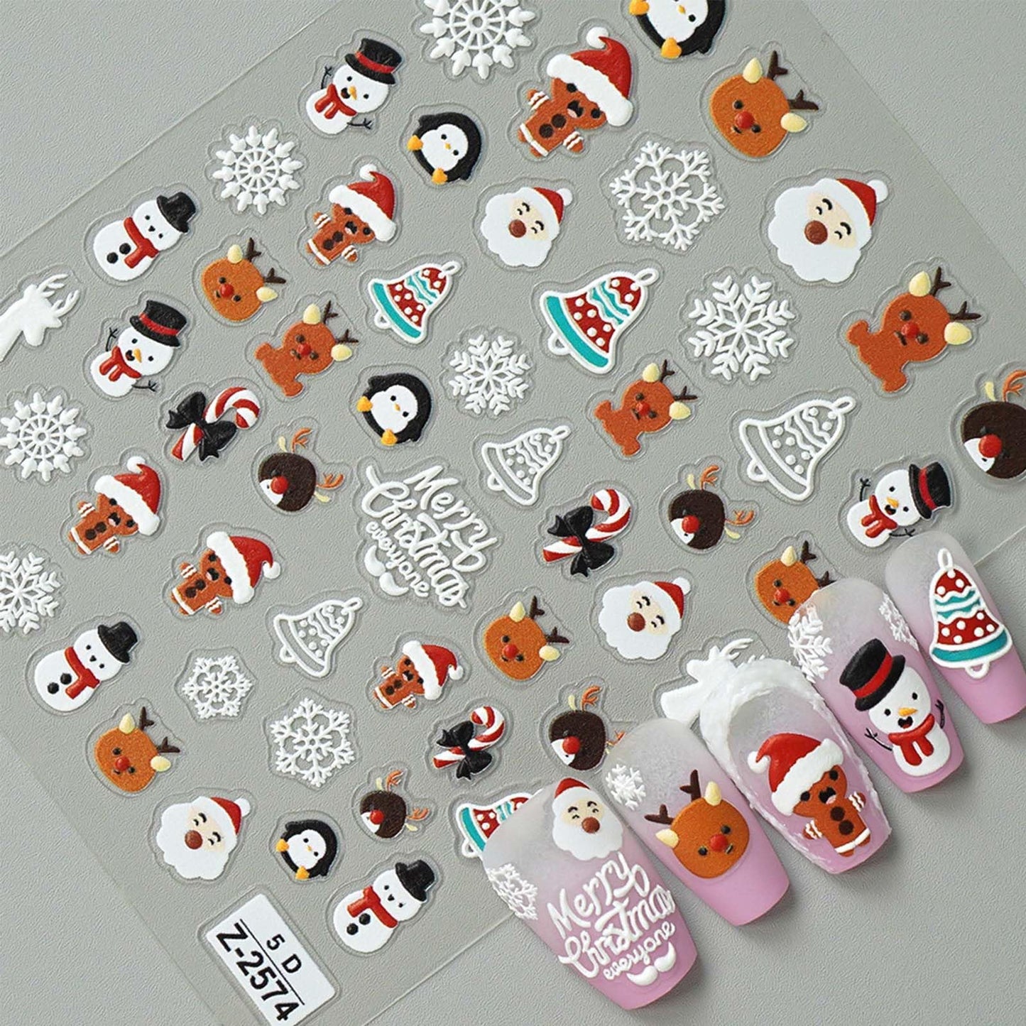 4 Sheet Christmas Nail Art Stickers Xmas Nail Decals 5D Self-Adhesive Winter Nail Sticker Snowflakes Christmas Tree Elk Gingerbread Man Snowman Design for Women Holiday Manicure Decoration