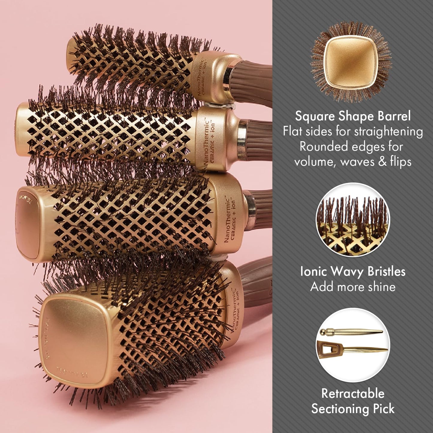 Olivia Garden NanoThermic Ceramic + Ion Square Shaper Thermal Hair Brush - Not Electrical - Professional Blowout Brush for Normal to Thick Hair - 1.125"-Diameter Barrel - NT-S30