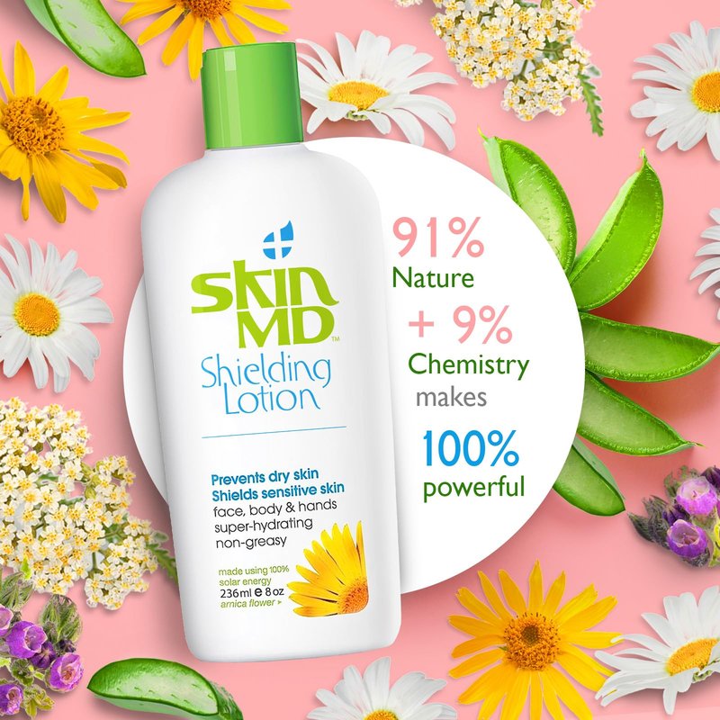 Skin MD Shielding Lotion Hydrating Body Lotion for Sensitive Skin with Dispenser | Non-Greasy, Fast-Absorbing Moisturizer with Plant-Based Ingredients, Eczema & Psoriasis Relief - 8oz
