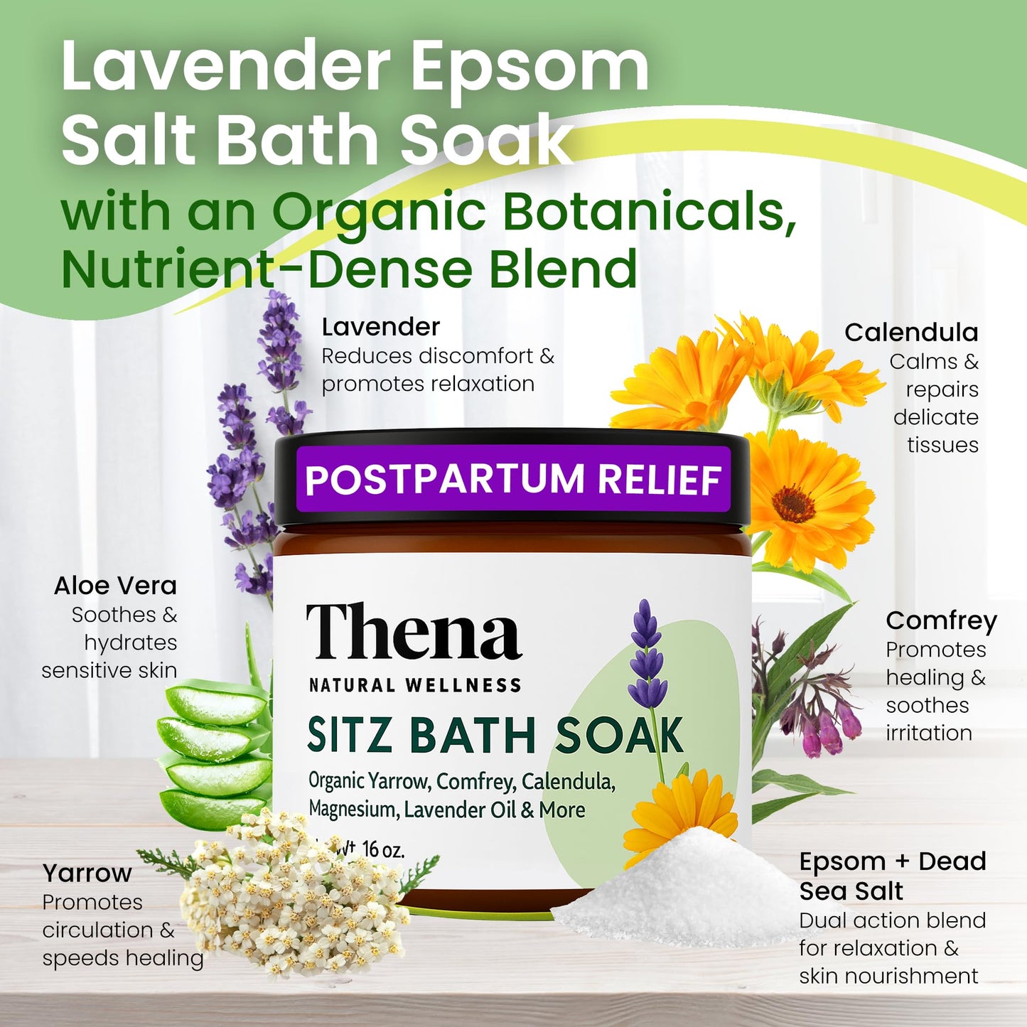 Best Organic Sitz Bath Soak Postpartum Care and Post Partum Essentials, Natural Hemorrhoid Treatment for Women & Moms with Epsom Dead Sea Salt Witch Hazel, Sitz Bath for Toilet, Thena