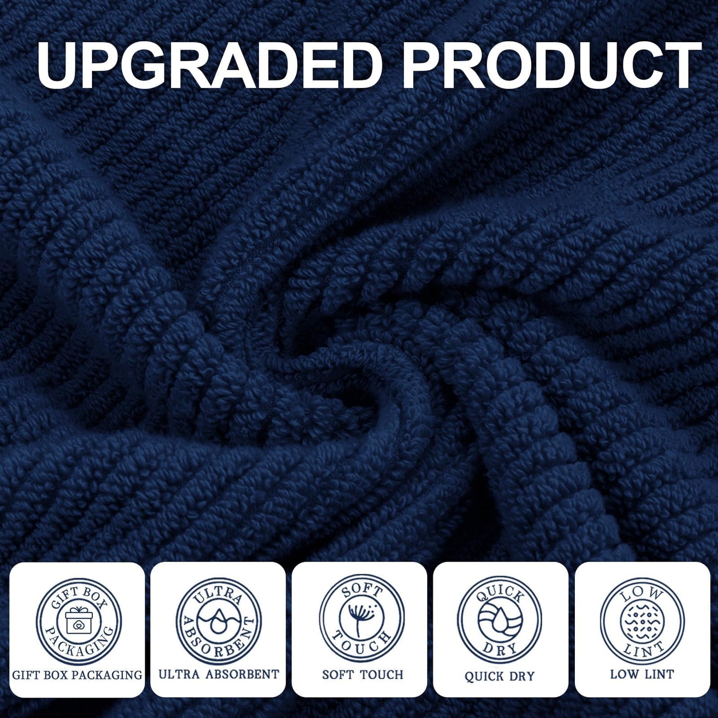 Wash Cloths for Your Face (13"x13") - 100% Cotton | Lightweight | Thick | Quick Dry | Soft | Absorbent, Hand Towels 6 Pack, Wash Cloths for Bathroom & Showering, Towel Gift Set, Navy Blue