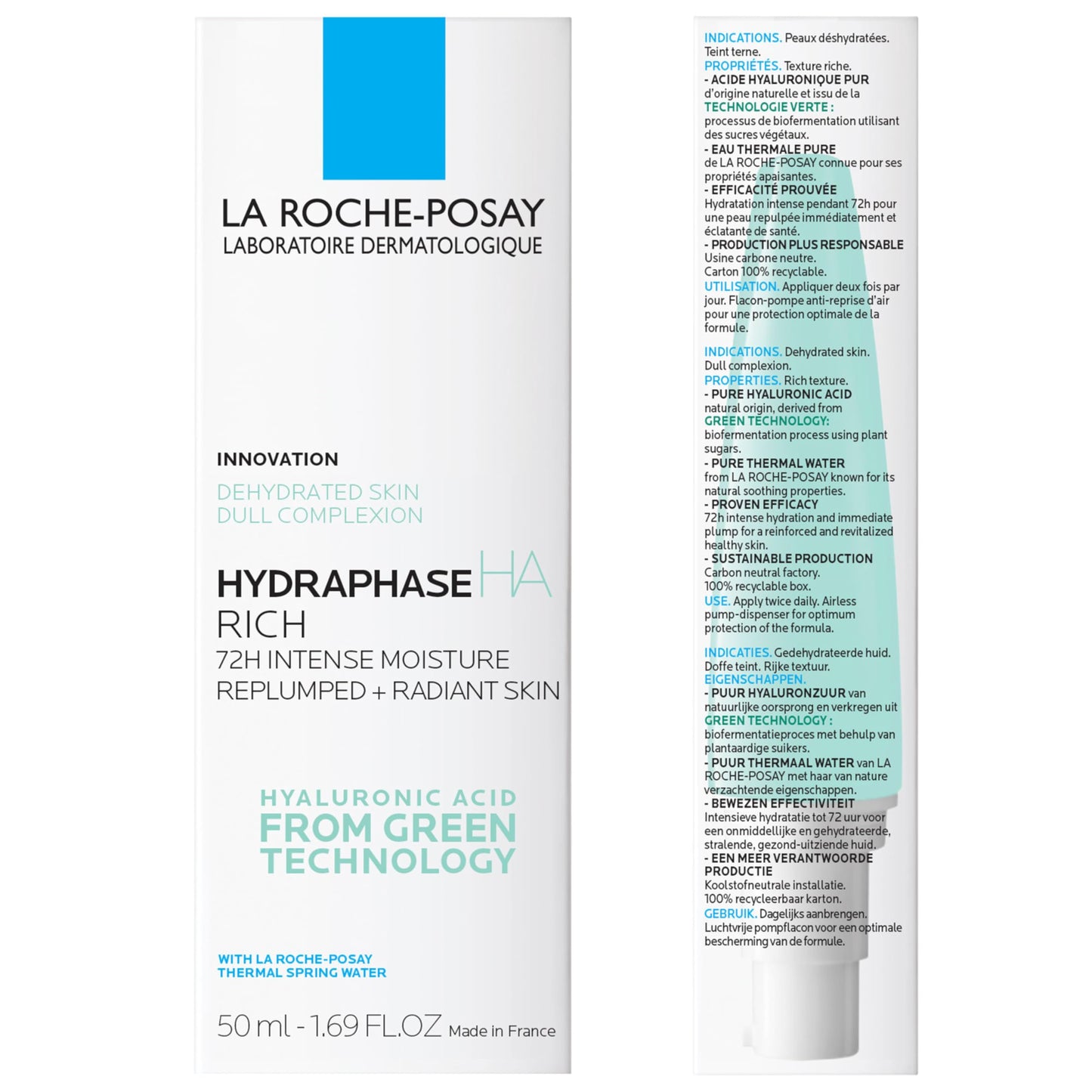 La Roche-Posay Hydraphase HA Rich, Hyaluronic Acid Face Moisturizer for Dry Skin with 72HR Hydration, Oil Free & Non-Comedogenic, 50 ML, 1.69 fl. oz.