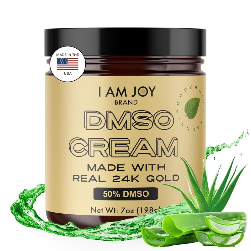 DMSO Cream with 24K Colloidal Gold - Joint Comfort & Mobility | 99.99% Pure | Aloe Vera & Shea Butter | Peppermint Scent - 7oz Jar