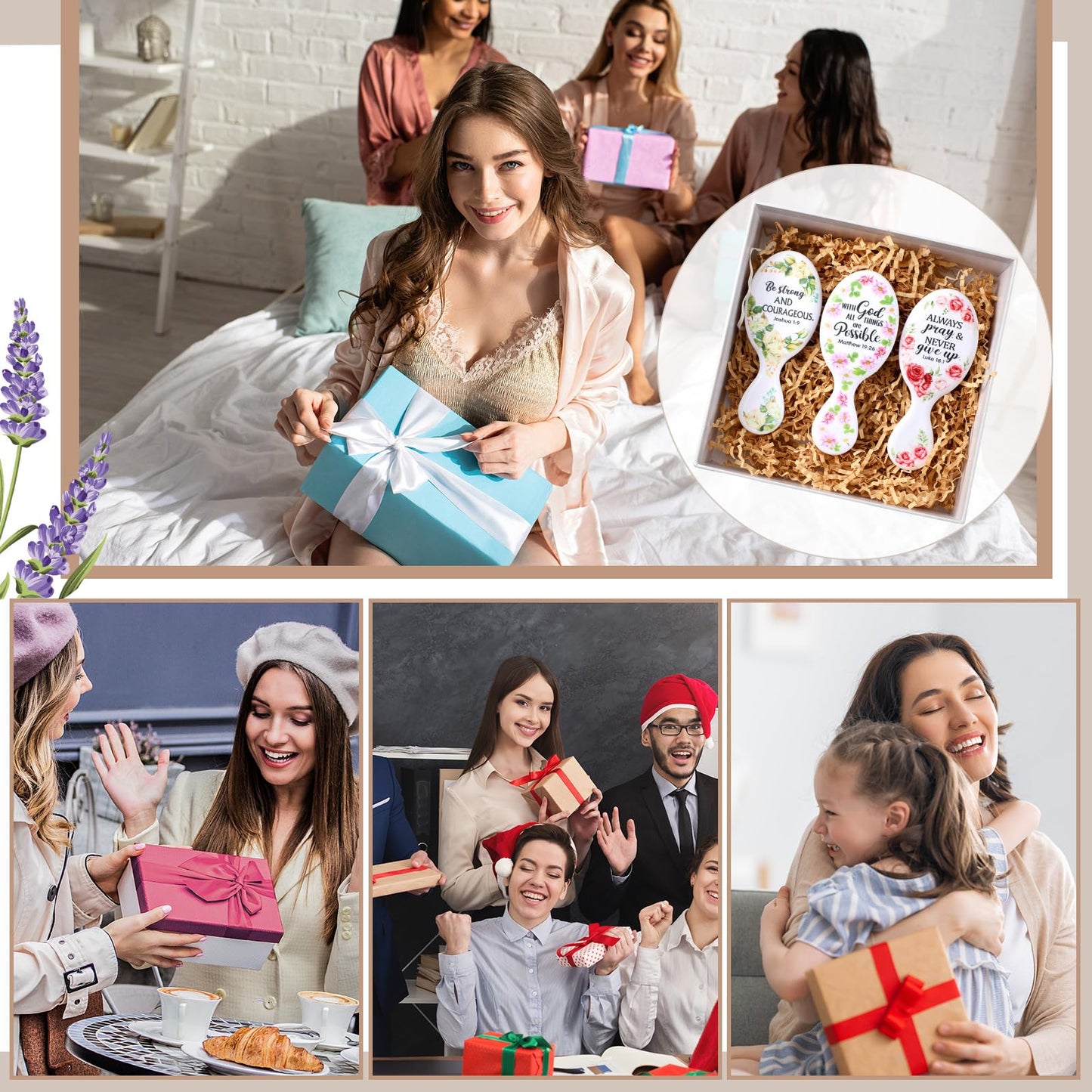 Meanplan 20 Pcs Bible Verse Mini Hair Brush for Women Inspirational Mini Hair Brush Bulk for Christmas Gifts with Ease Knots Without Tears or Breakage