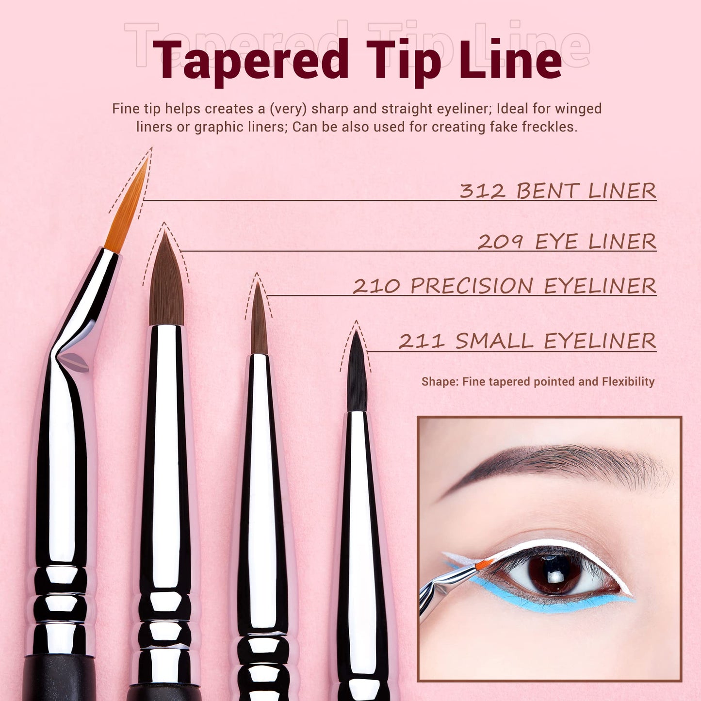 Jessup Professional Makeup Brushes: Eyeliner T324, Lip T325, Eyebrow T326 Brush Set