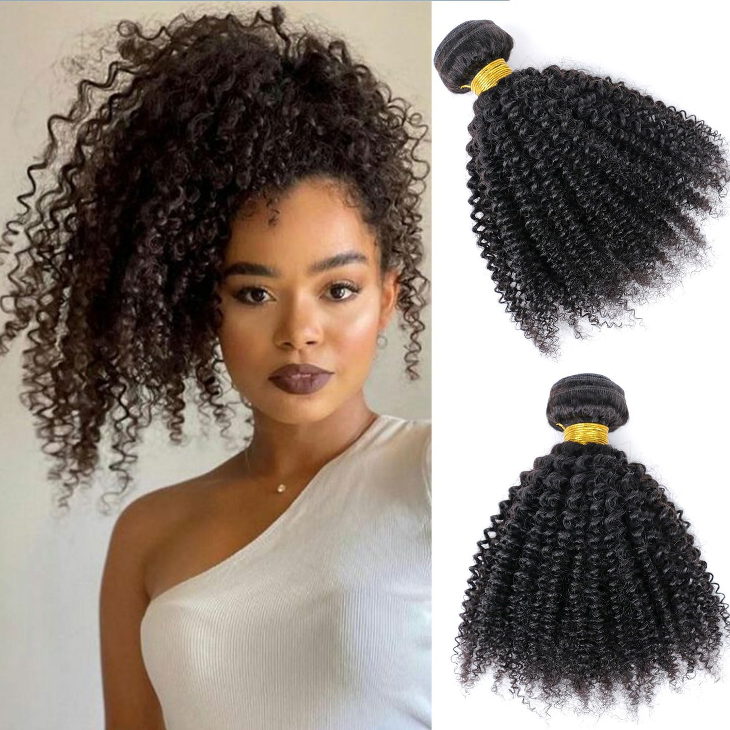 VIYAVIYA Afro Kinky Curly Human Hair 1 Bundles 100% Unprocessed Brazilian Virgin Human Hair Curly Weave 18 Inch 10A Hair Extensions Natural Color for Women