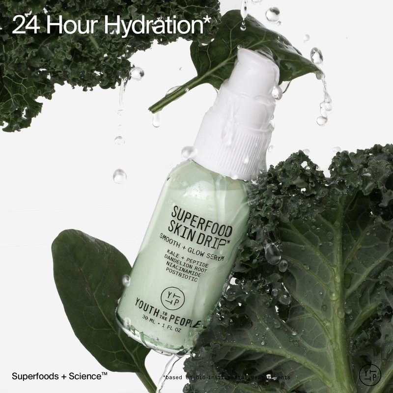 Youth To The People Superfood Skin Drip Glow Barrier Serum - Peptides + Niacinamide, Strengthens Skin Barrier, Evens Tone, Smooths Texture, Dewy Finish Makeup Primer, for All Textures, Vegan - 1 floz