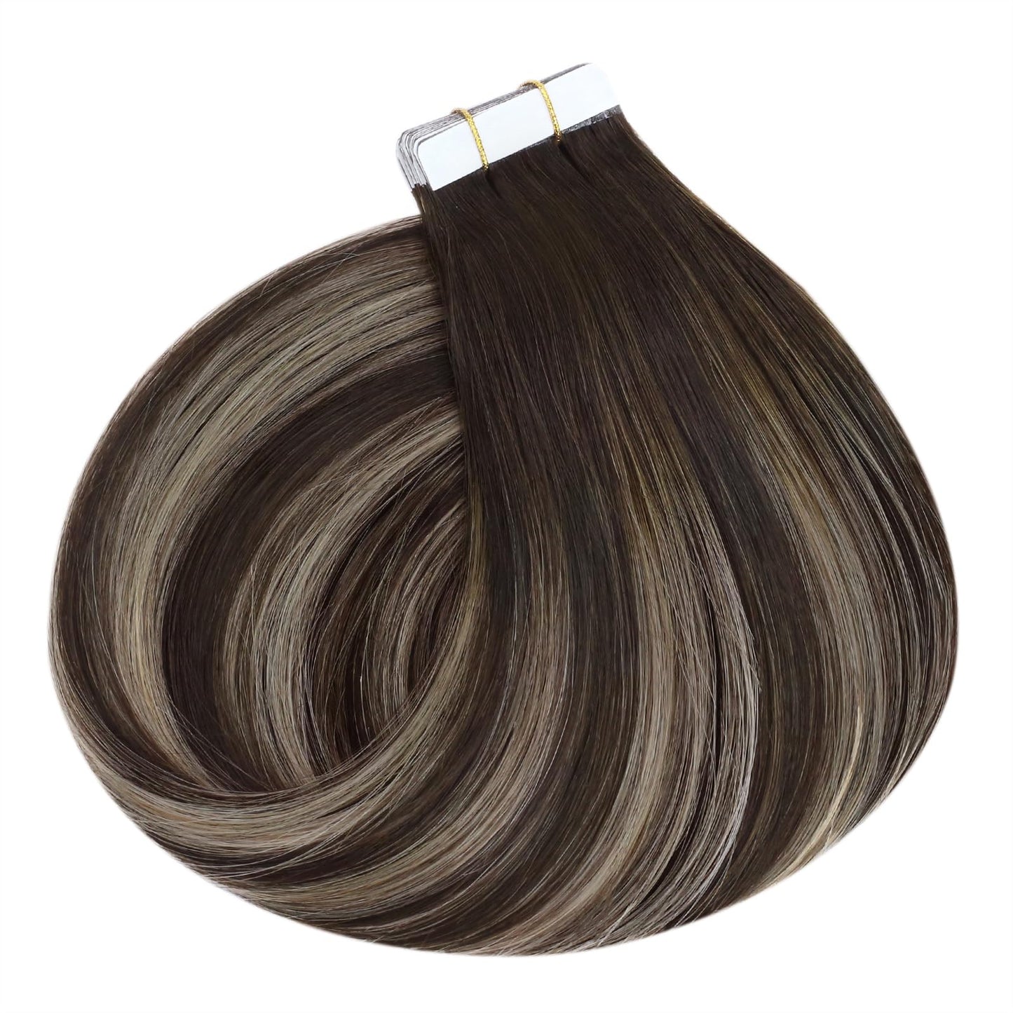 Ugeat 18 Inch Tape in Hair Extensions Human Hair Balayage Invisible Tape in Human Hair Extensions Ombre Dark Brown with Ash Blonde Hair Extension Tapes ins Easy to Use for Women 20Pcs 50G