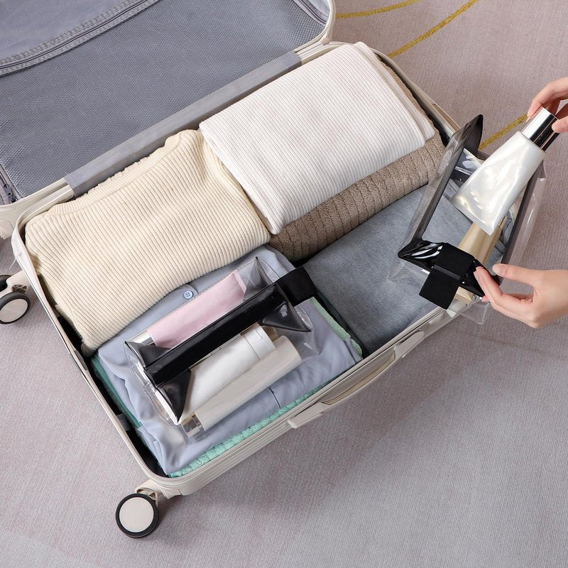 Clear Toiletry Bag with Magnetic Closure, 0.7mm Thick Structured TPU Travel Organizer, Transparent Cosmetic Bag for Toiletries, Makeup and Daily Essentials with Modern Color Trim (White Trim)