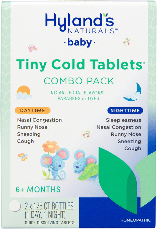 Hyland’s Baby Tiny Cold Tablets, Day and Night Value Pack, Infant and Baby Cold Medicine, Decongestant, Runny Nose and Cough Relief, 250 Quick-Dissolving Tablets
