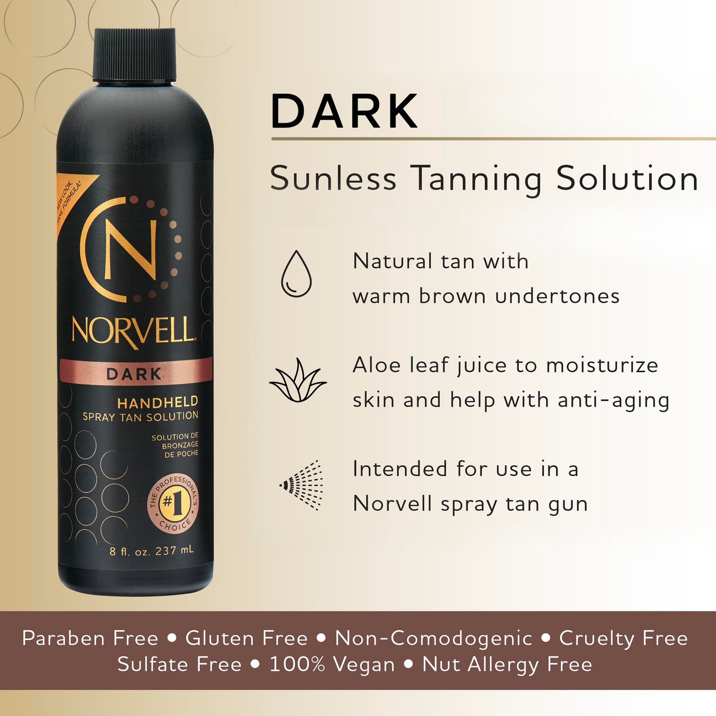Norvell Premium Spray Tan Solution Dark 8 fl oz – Professional Sunless Tanning Formula for Deep Natural Bronze, Streak Free, Fast Drying, Long Lasting Color