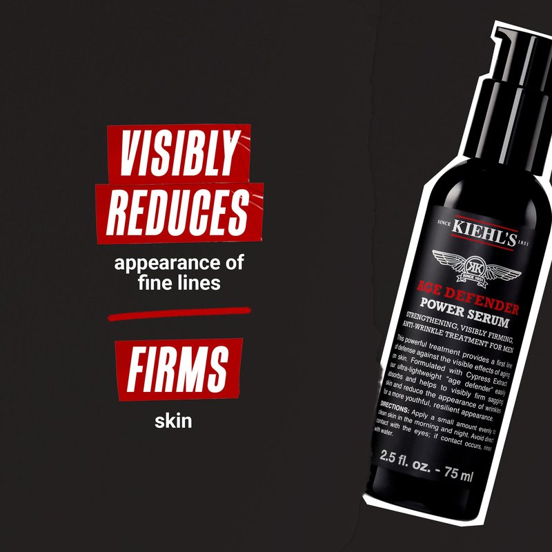 Kiehl's Age Defender Power Face Serum, Anti-Aging Firming Facial Serum for Men, Reduces Look of Fine Lines & Wrinkles, Quick-Absorbing, Lightweight, with Cypress Extract & Adenosine - 2.5 fl oz