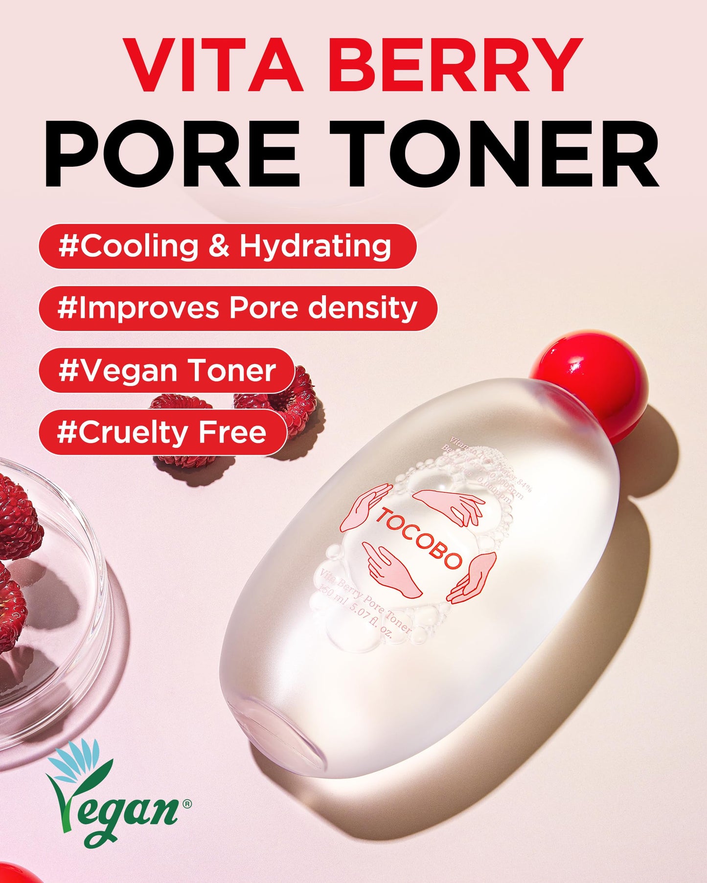 TOCOBO Vita Berry Pore Toner – Korean Vegan Alcohol-Free Face Toner with Hibiscus, Niacinamide & Vita Berry Water for Pore Tightening - Oil Balancing & Gentle Exfoliation, 5.07 fl.oz.