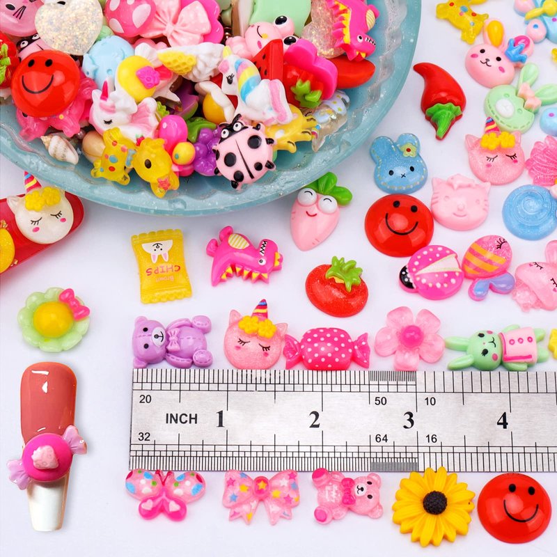 Mity Rain Slime Charms - 150pcs Kawaii Nail Decorations, 3D Flatback Resin Charms for Nail Art