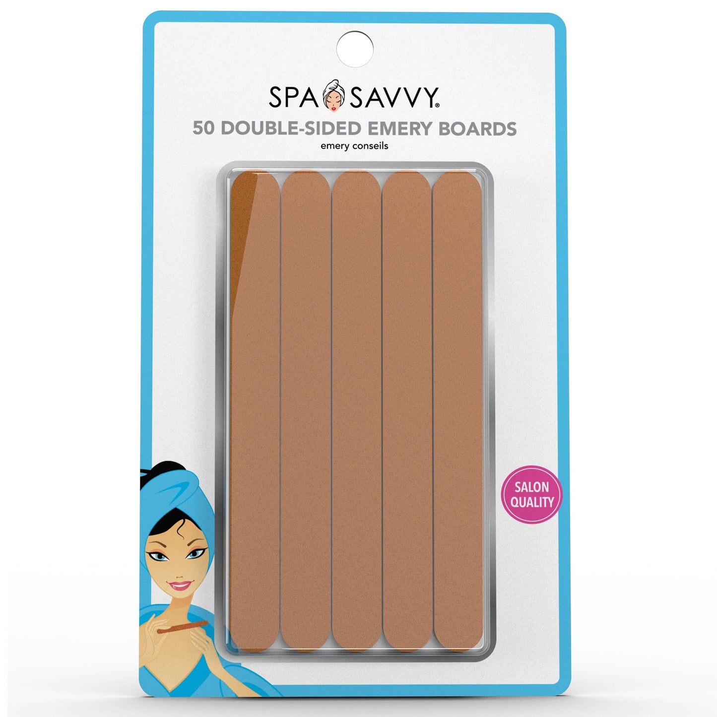 Spa Savvy Nail File Set, 50 Count, Double Sided 4.5 Inch Emery Boards for Regular, Gel, and Acrylic Nails, Pedicure and Manicure Tools