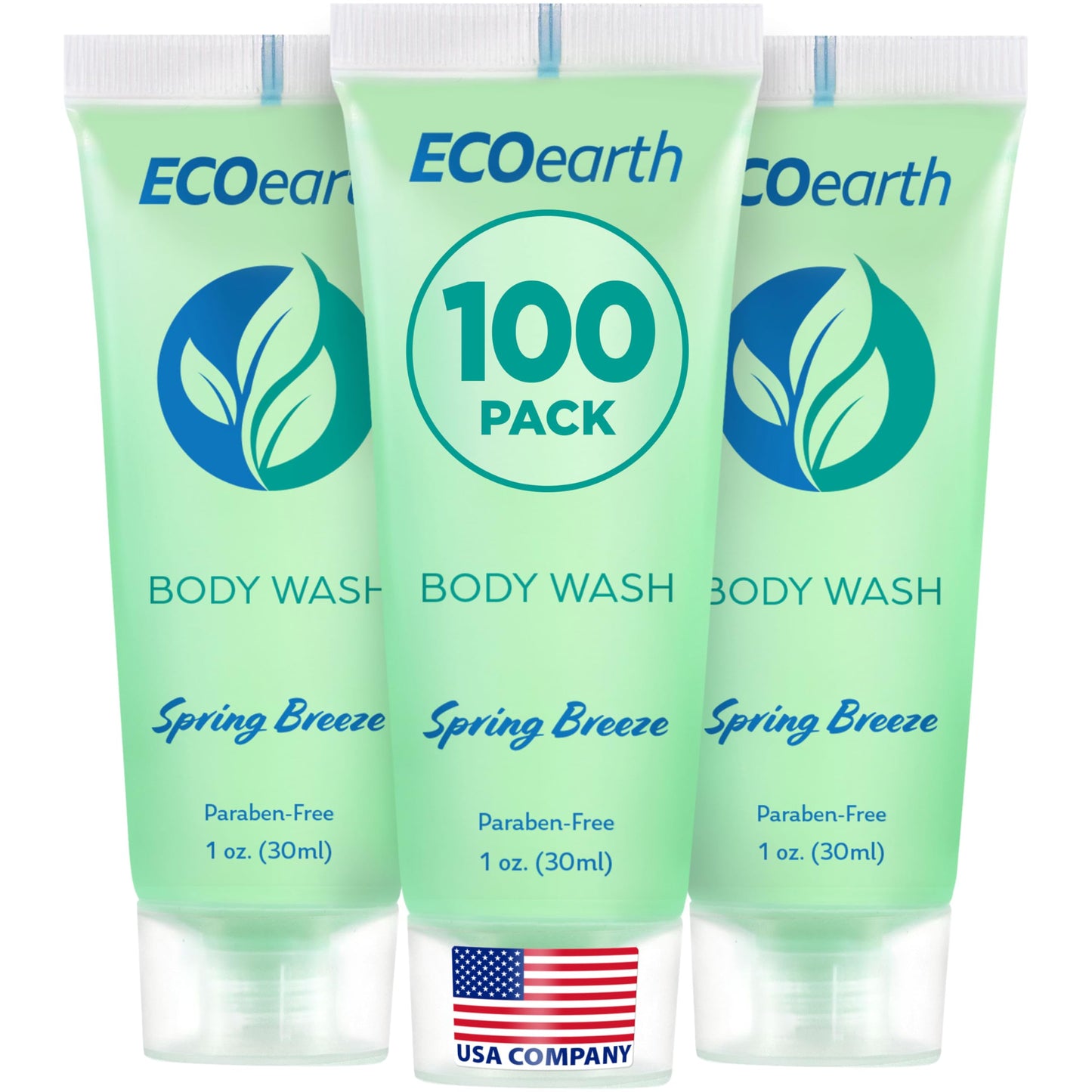 EcoEarth Travel Size Body Wash (1 fl oz, 100 PK, Spring Breeze), Delight Your Guests with a Revitalizing and Refreshing Hotel Body Wash, Quality Mini and Small Size Guest Hotel Toiletries in Bulk